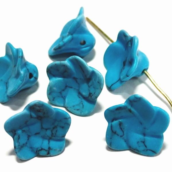 7729-《天然石　立体花》　ターコイズ合成　１６mm　６個/１パック | 