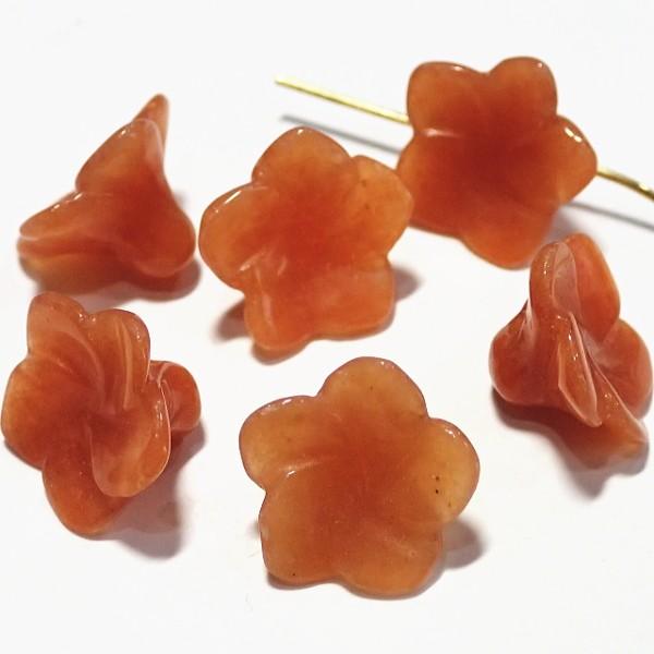 7734-《天然石　立体花》　ピーチアベンチュリン　１６mm　６個/１パック | 