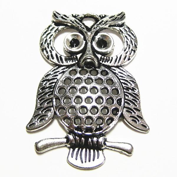 7884-《メタルチャーム・パーツ》　ふくろう　銀古美　４８ｘ３０mm　２個/１セット | 