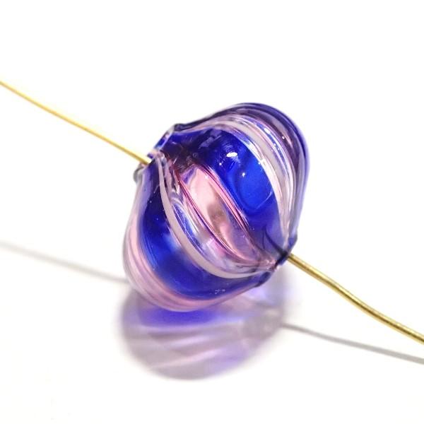 8017-『ベネチアンガラス』　宙吹ビーズ　ブルーパープル　平均１５ｘ２１ｍｍ　１個 | 