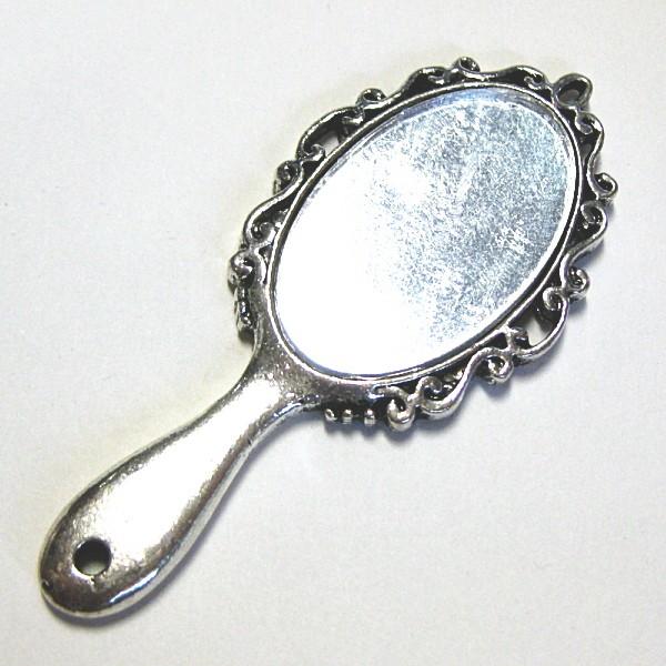 8096-《メタルチャーム・パーツ》※処分品※　手鏡　銀古美　６４ｘ２７mm　１個 | 