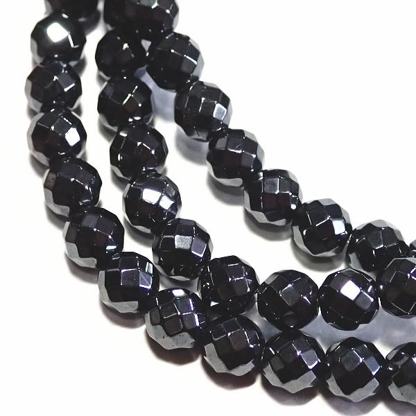 8160-《天然石カット丸玉１連》　模造ヘマタイト　６mm　１本/約３８cm |  | 01