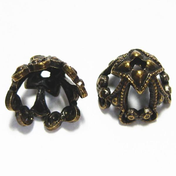 8175-《メタルチャーム・パーツ》　座金/ビーズキャップ　真鍮古美　９ｘ６mm　２個/１セット | 