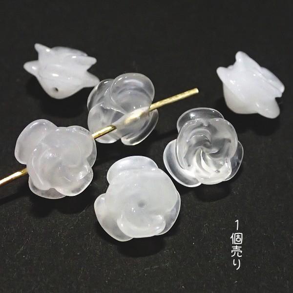 8204-《天然石　フラワー》　S薔薇　ホワイトジェイド　１０mm　１個 | 