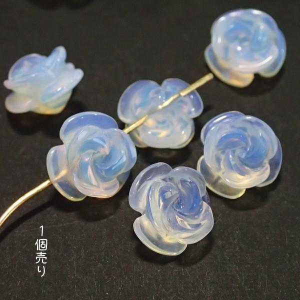 8205-《天然石　フラワー》　S薔薇　ホワイトオパール（人造）　１０mm　１個 | 