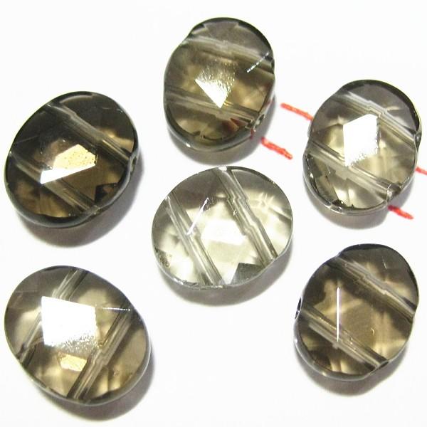 8267-《天然石カット楕円２ホール》　スモーキークォーツ　１０x８mm平均　６個/１パック | 