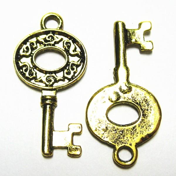 8329-《メタルチャーム・パーツ》　鍵　金古美　３０ｘ１５mm　１０個/１セット | 
