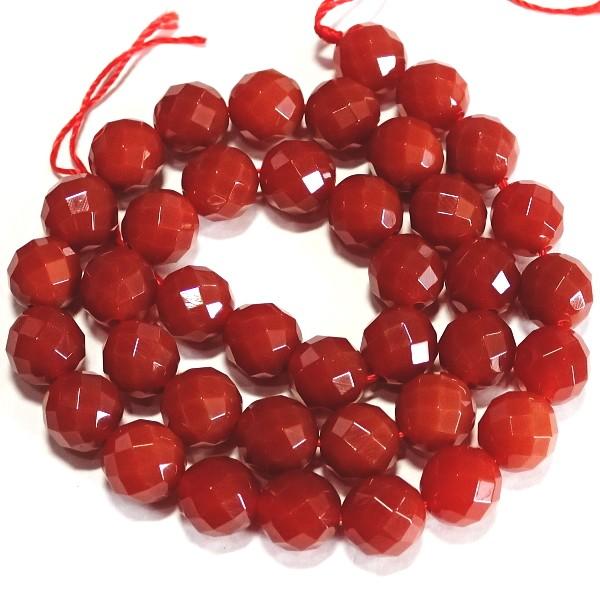 8338-《天然石カット丸玉１連》　レッドアゲート　１０mm　１本/約３８cm | 