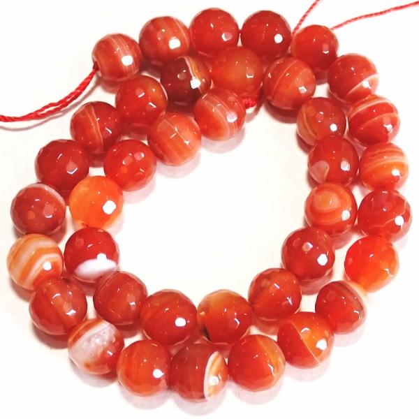 8343-《天然石カット丸玉１連》　縞アゲート　１０mm　１本/約３８cm | 