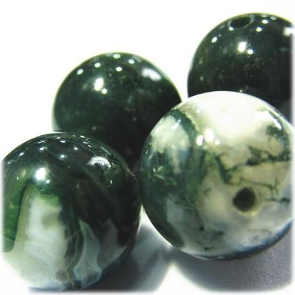 8478-天然石 12mm丸玉 モスアゲート 4粒 | 