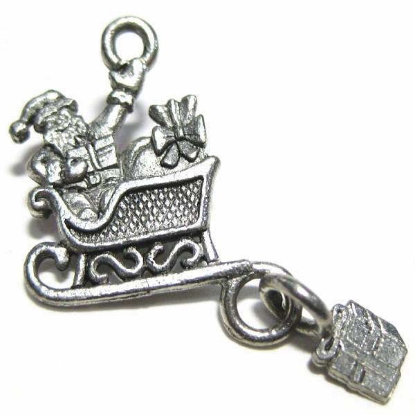 8726-【ＮＹピューター】　サンタのそり　チャーム　銀古美　１２mm　５個/１セット | 