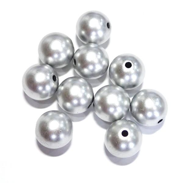8810-『アクリル』　樹脂ビーズ　シルバー　丸玉　１４mm　１０個/１パック | 