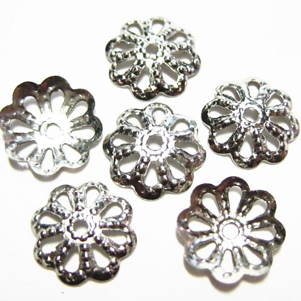 8857-《メタルチャーム・パーツ》　座金/ビーズキャップ　銀色　約９mm　約５０個/１セット | 