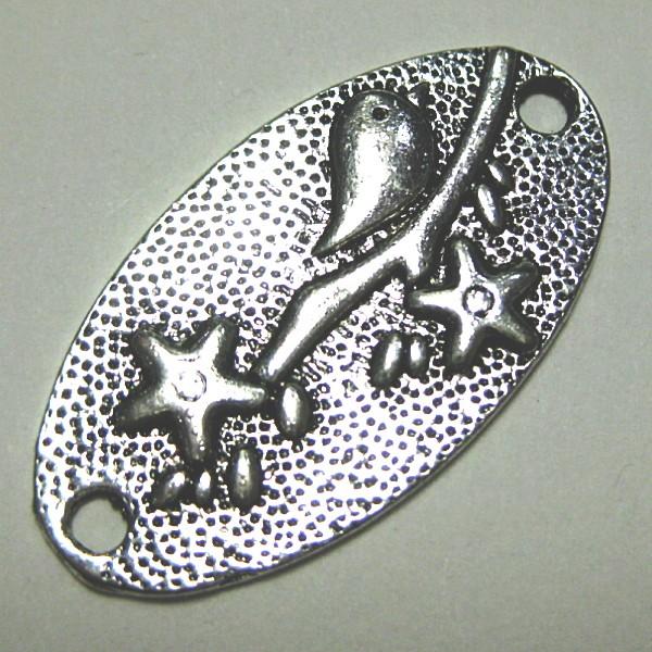 8882-《メタルチャーム・パーツ》 小鳥コネクター 銀古美 35x19mm
