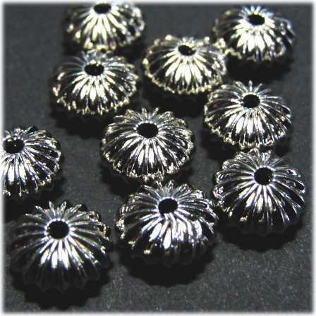8962-メタルビーズ 筋入り 平丸 シルバー 10x6mm【10個/パック】 | 