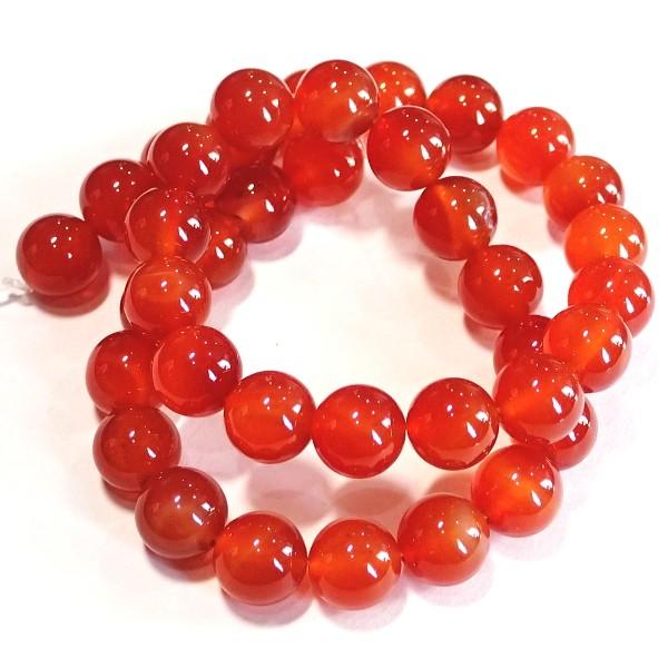 8987-《天然石　1連売り》　レッドアゲート　丸玉１０mm　１本約３８cm | 