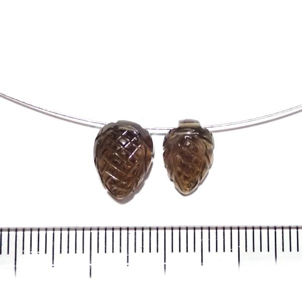 9110-《天然石トップホール》　スモーキークォーツ（特殊カービング）10.3ｘ7.1◆10.7ｘ8.2（1.0ｇ）２個/１セット | 