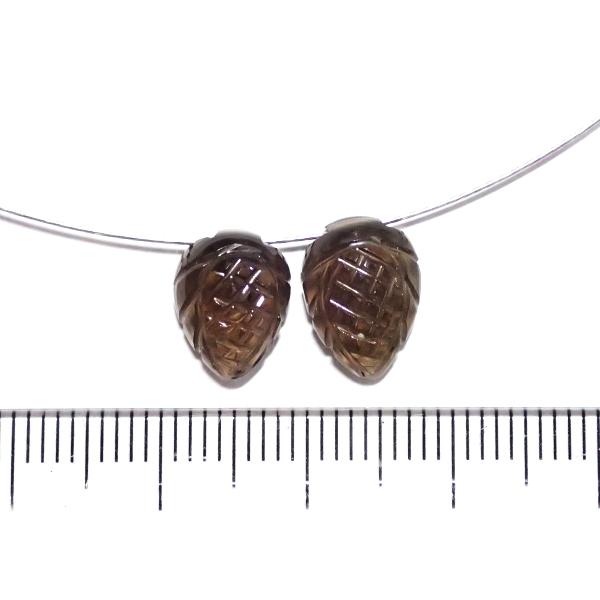 9114-《天然石トップホール》　スモーキークォーツ（特殊カービング）11.3ｘ8.1◆10.3ｘ7.9（1.1ｇ）２個/１セット | 