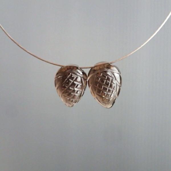 9114-《天然石トップホール》　スモーキークォーツ（特殊カービング）11.3ｘ8.1◆10.3ｘ7.9（1.1ｇ）２個/１セット |  | 03