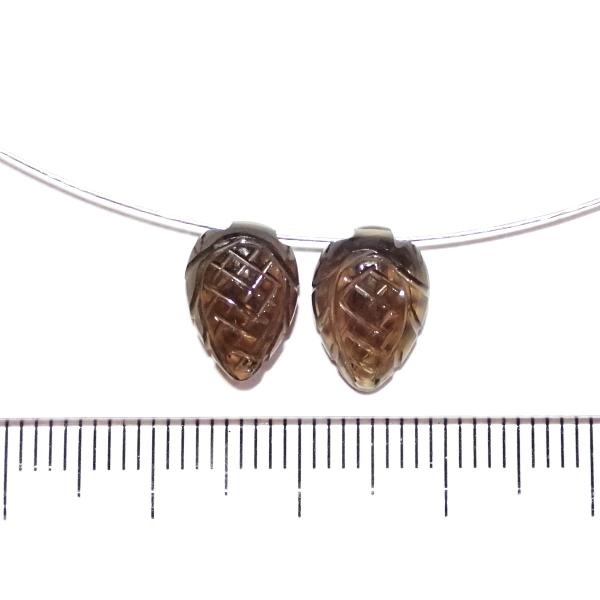 9116-《天然石トップホール》　スモーキークォーツ（特殊カービング）10.8ｘ7.9◆11.4ｘ8.1（1.1ｇ）２個/１セット | 