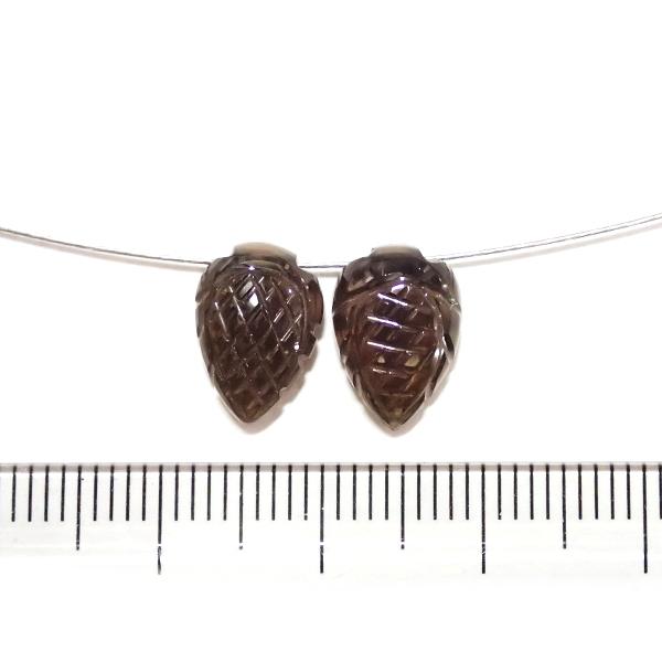 9118-《天然石トップホール》　スモーキークォーツ（特殊カービング）11.3ｘ8.0◆11.6ｘ8.2（1.1ｇ）２個/１セット | 