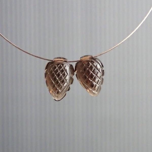 9120-《天然石トップホール》　スモーキークォーツ（特殊カービング）11.9ｘ8.1◆11.4ｘ7.9（1.1ｇ）２個/１セット |  | 03