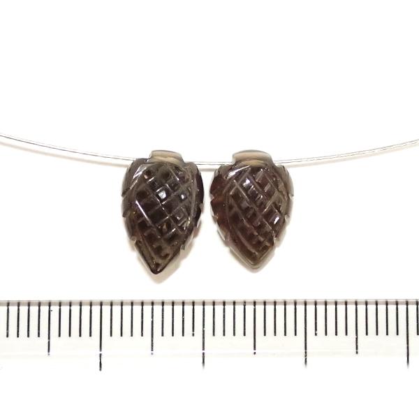 9126-《天然石トップホール》　スモーキークォーツ（特殊カービング）12.0ｘ8.15◆11.8ｘ8.3（1.3ｇ）２個/１セット | 