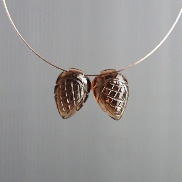 スモーキークォーツ ラインカービング オリーブ 13pcs 9128-《天然石トップホール》 スモーキークォーツ（特殊