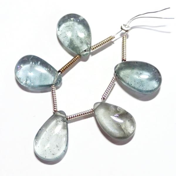 9174-《天然石トップホール》　モスアクアマリン　フラットドロップ　５個/１セット |  | 01