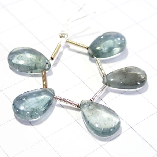 9174-《天然石トップホール》　モスアクアマリン　フラットドロップ　５個/１セット |  | 02