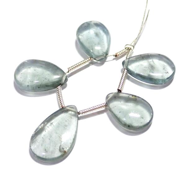 9175-《天然石トップホール》　モスアクアマリン　フラットドロップ　５個/１セット |  | 01