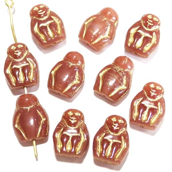 9193-【チェコアニマルさる】　ミルキーキャラメルゴールドInlay　１４x１０ｍｍ　１０個/１パック | 