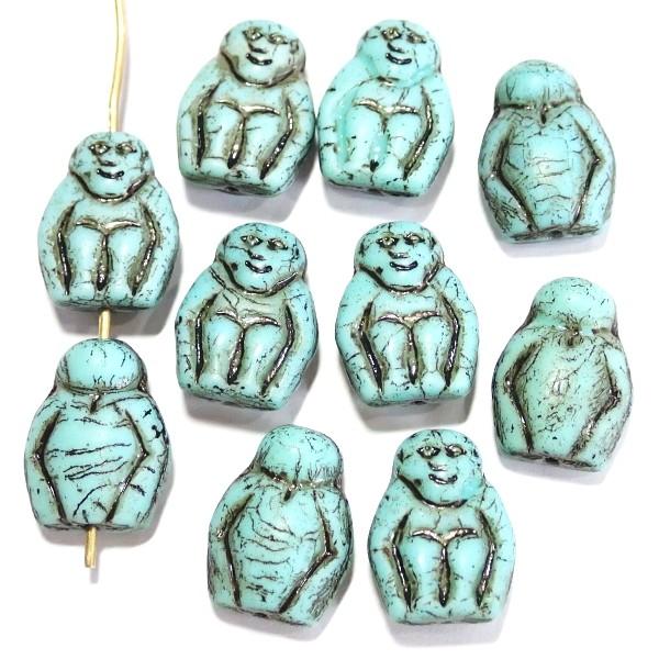 9194-【チェコアニマルさる】　ターコイズマットブラックInlay　１４x１０ｍｍ　１０個/１パック | 