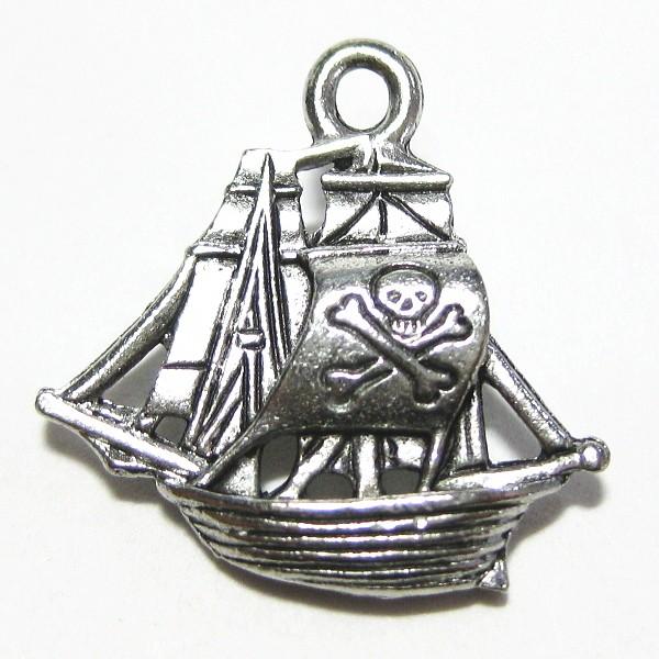 9232 ｎｙピューター 海賊船 チャーム 銀古美 １９mm ５個 １セット 日本正規品