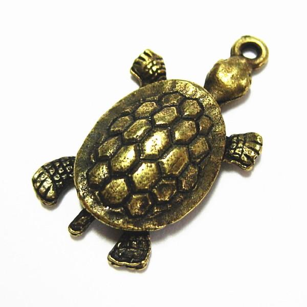 9264-【ＮＹピューター】　かめ　チャーム　真鍮古美　２１ｘ１５mm　５個/１セット | 