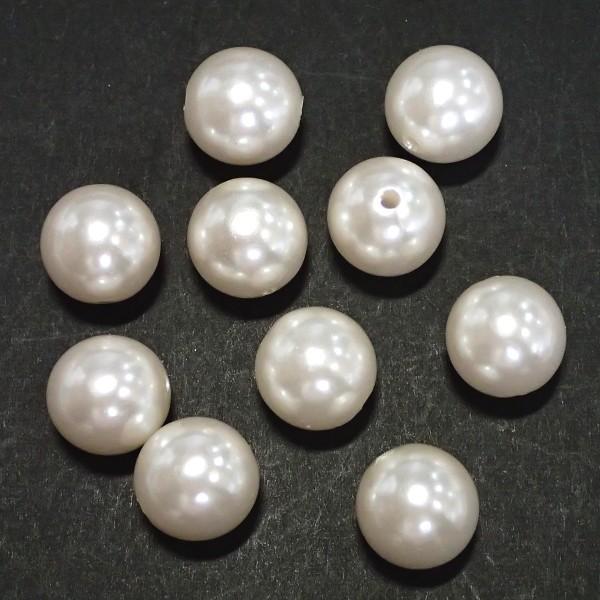 9375-『アクリル』　樹脂パール　ホワイト　丸玉　１４mm　１０個/１パック | 