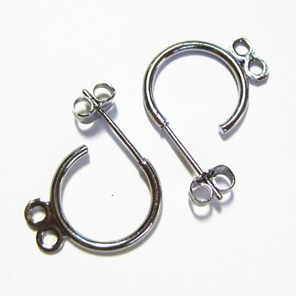 9386-《イヤーパーツ》　ピアス　２ホール　白銀色　１４mm　１組（２個）/１セット | 