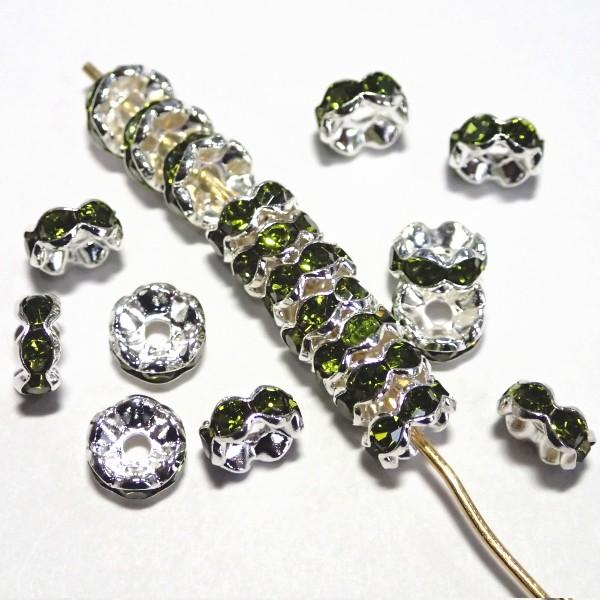 9464-《ラインストーンロンデル》　波ロンデル　ペリドット/Ｓ　６mm　２０個/１パック | 