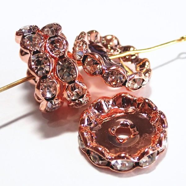 9467-《ラインストーンロンデル》　波ロンデル　クリア/ピンクゴールド　１７mm　４個/１パック | 