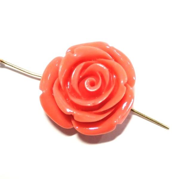 9514-【人造コーラル】　薔薇　サーモンピンク　横ホール　２５mm　１個 | 