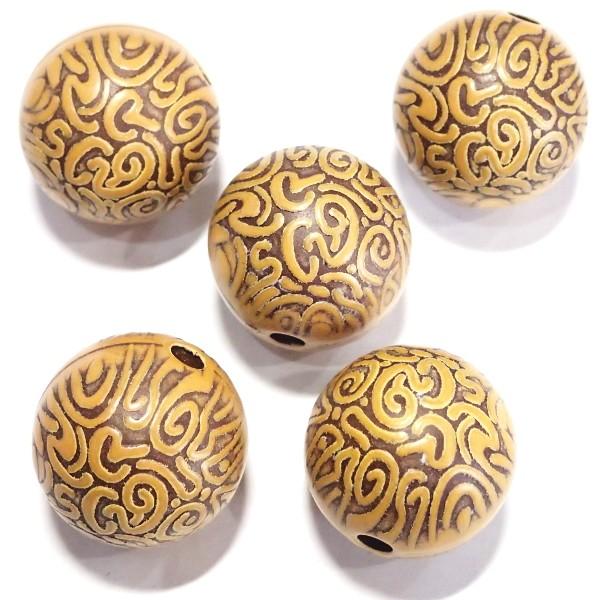 9516-『アクリル』　ウッド調　ボール　２４mm（ホール４．５mm）　５個/１パック | 