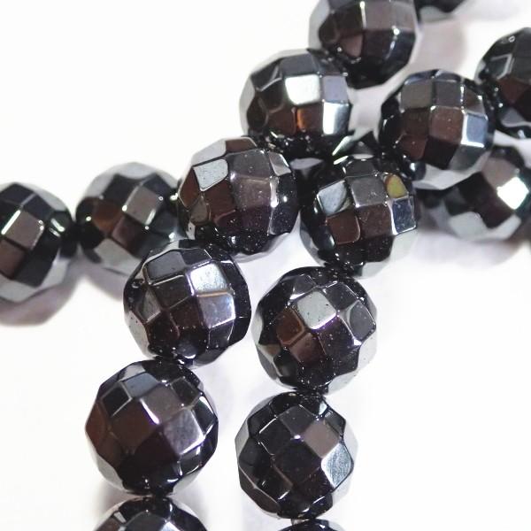 9616-《天然石カット丸玉１連》　模造ヘマタイト　８mm　１本/約３８cm |  | 01