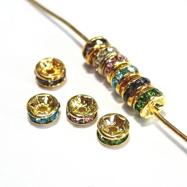 9647-《ラインストーンロンデル》　平ロンデル　ミックスカラー/Ｇ　５mm　１０個/１パック | 