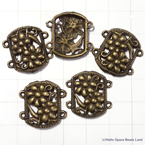 9802-《メタルチャーム・パーツ》　花柄コネクター　真鍮古美　２０mm　５個/１セット |  | 01