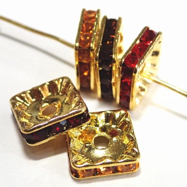 9823-《ラインストーンロンデル》　カラーミックス/Ｇ　スクエア　１０mm　５個/１パック | 