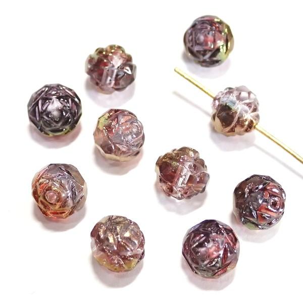 9881-91009　チェコ薔薇のつぼみ　ラスタースモーキーローズゴールド　７x８mm　１０個/１パック | 