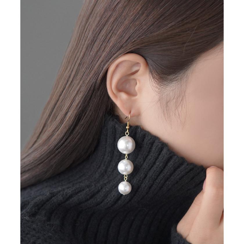 ピアス パール アクセサリー レディース ぶら下がり 3連 三連 パールピアス 真珠 大ぶり 大きめ アクセ | HUG.U | 13