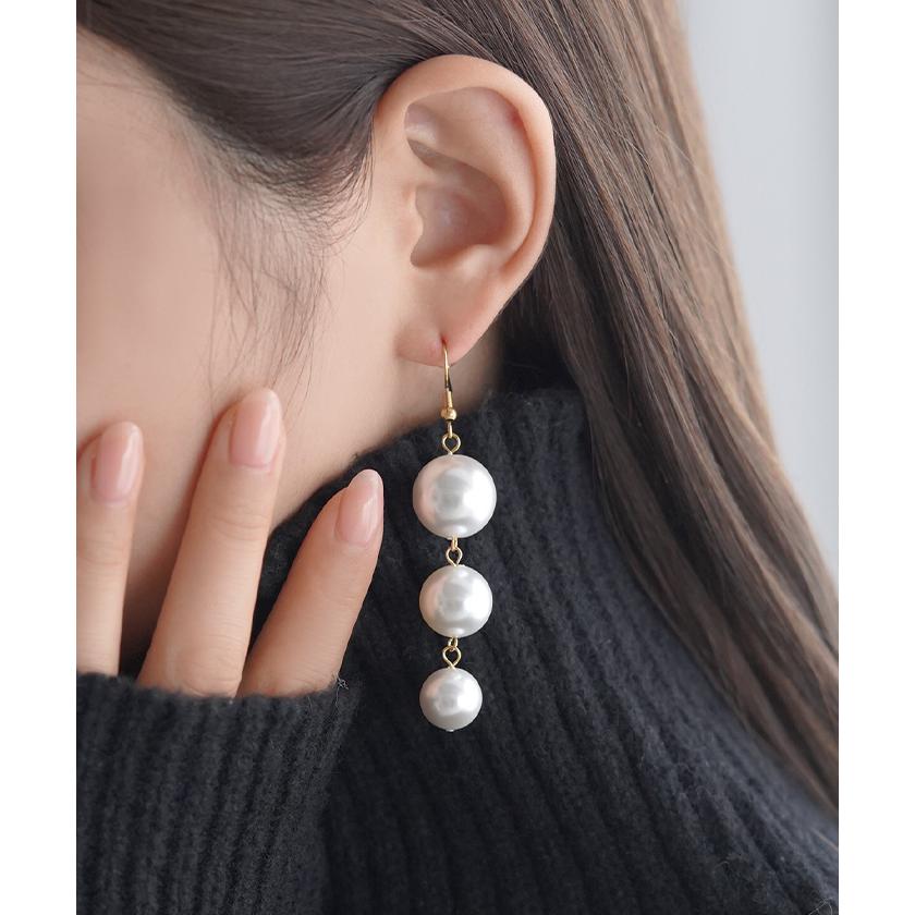 ピアス パール アクセサリー レディース ぶら下がり 3連 三連 パールピアス 真珠 大ぶり 大きめ アクセ | HUG.U | 05