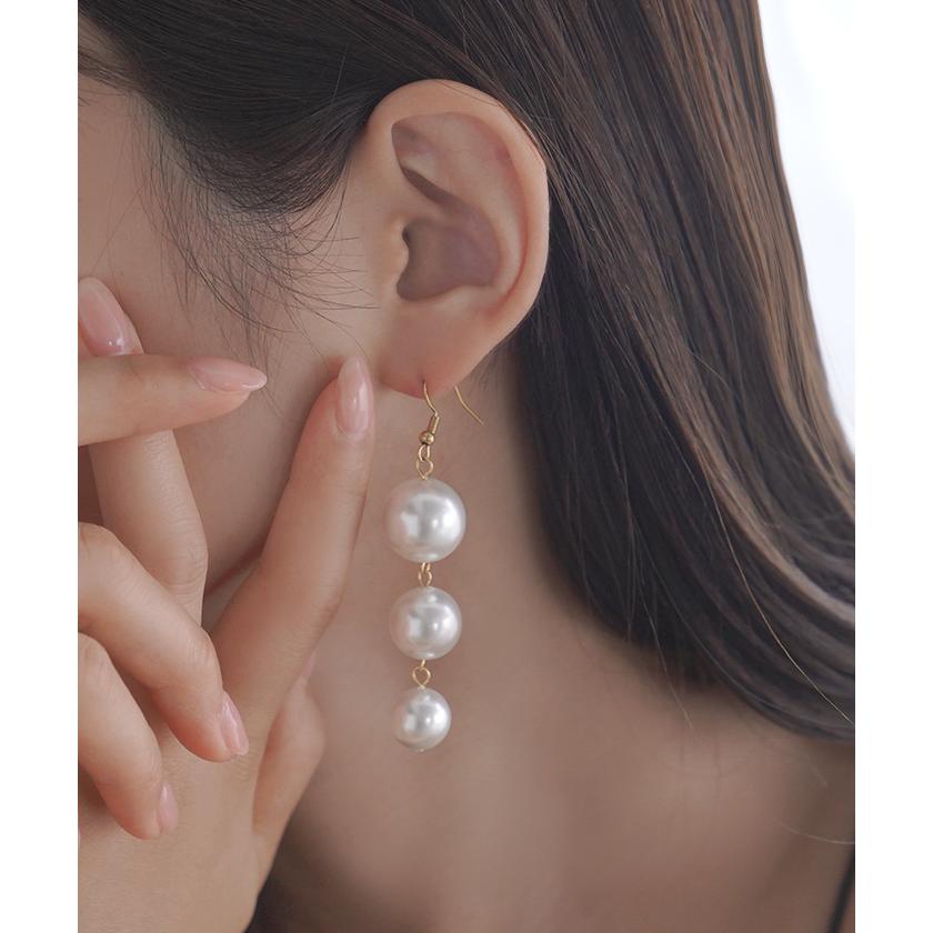 ピアス パール アクセサリー レディース ぶら下がり 3連 三連 パールピアス 真珠 大ぶり 大きめ アクセ | HUG.U | 09
