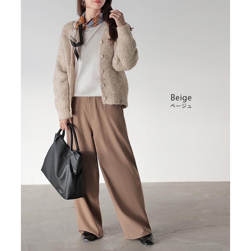 カーディガン ニット メランジ レディース トップス アウター セーター オーバー ニットカーディガン 長袖 長い ボリュームスリーブ Vネック リブ 羽織 | HUG.U | 14